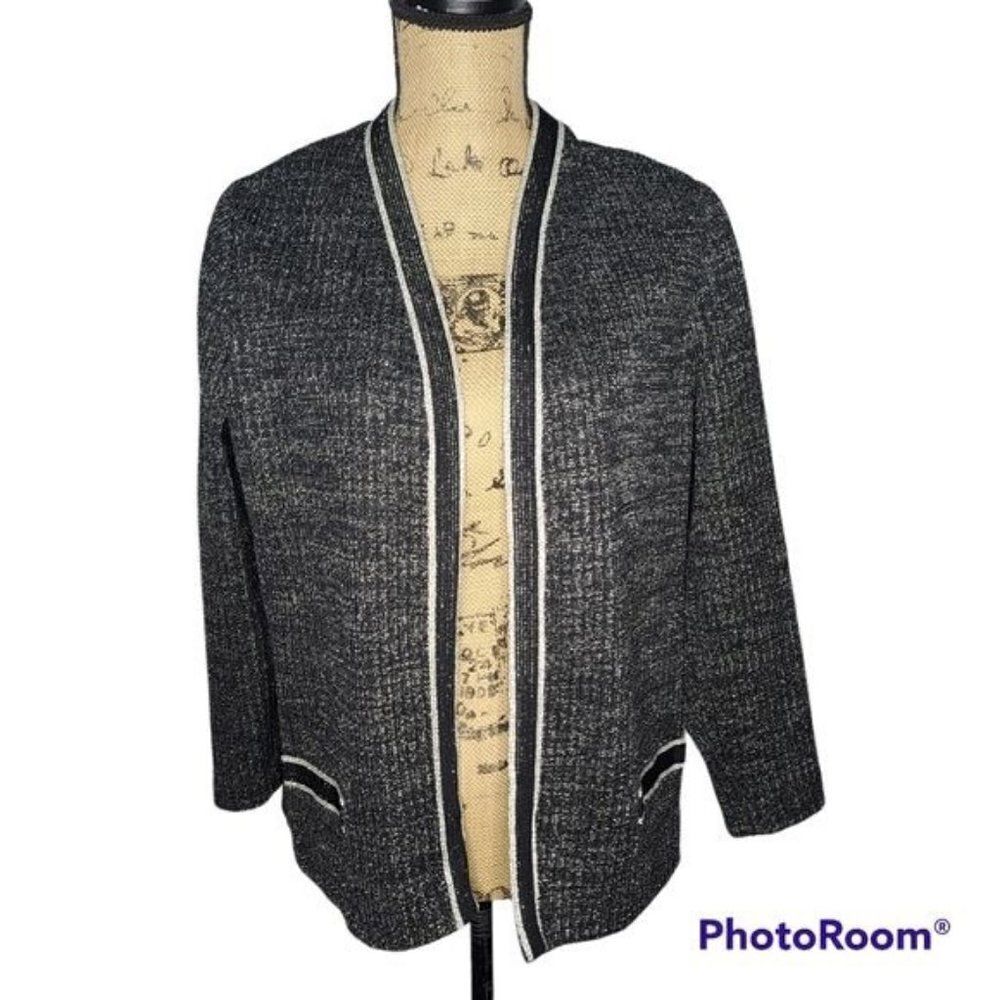 Vintage 70's Black Sparkly  Knit Lurex Open Front Jacket